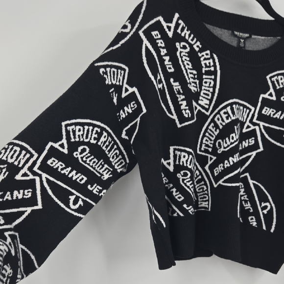 True Religion Jaquard Black and White Logo Sweater NEW Large - Picture 6 of 9